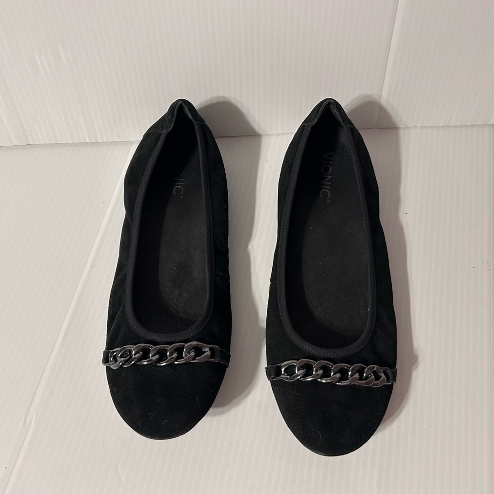 Vionic black suede round flats shoe women size 10